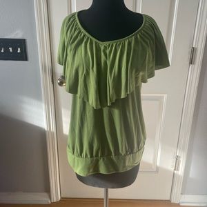 Style & Co Ruffle Top Short Sleeve  Olive Blouse Size L